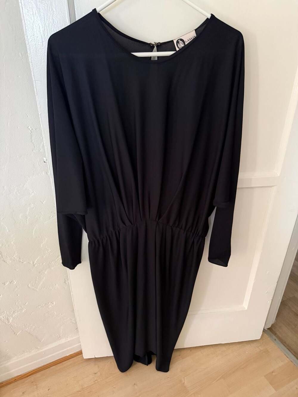 Lanvin Paris Black Long-Sleeve Draped Mini Dress